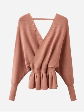 Hem & Thread V-Neck Wrap Peplum Sweater - Rosewood